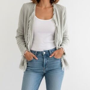 IRO Shavani Mint Green Fringe Open Front Boucle Jacket 8